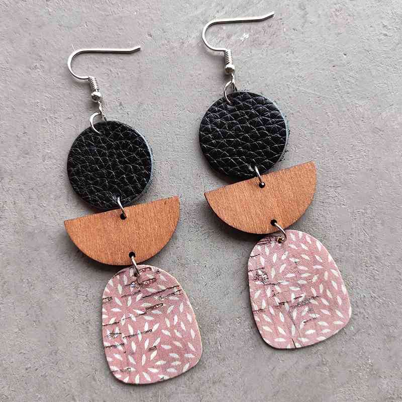 Leather & Wood Drop Earrings - Roaming Gypsy Boutique