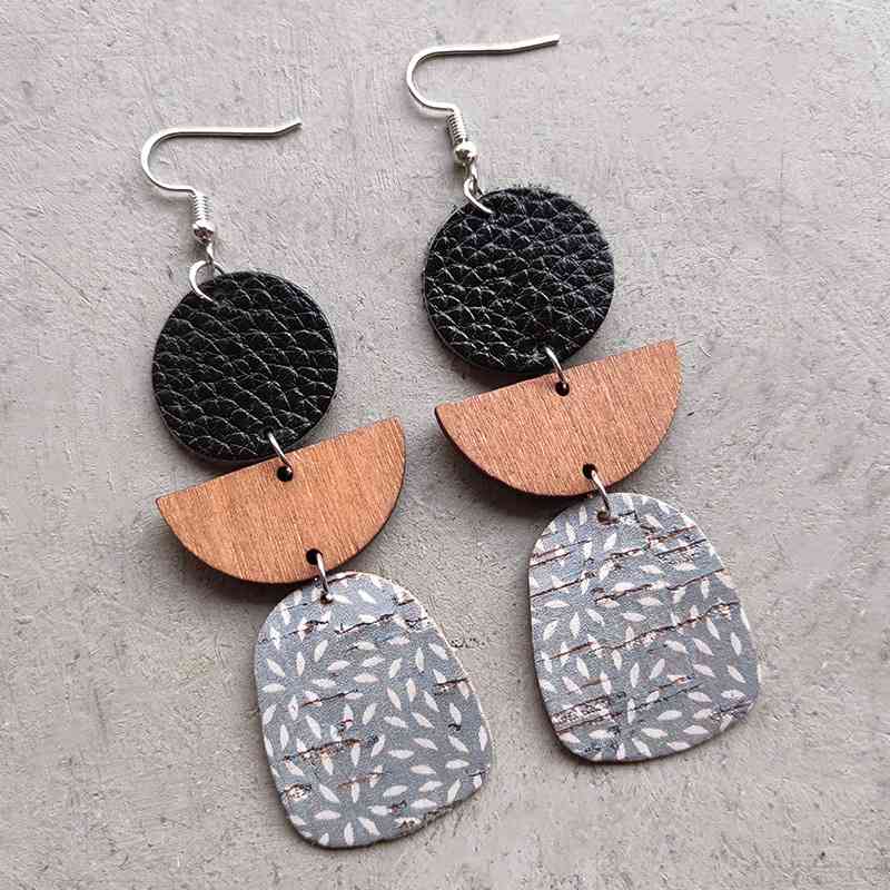 Leather & Wood Drop Earrings - Roaming Gypsy Boutique