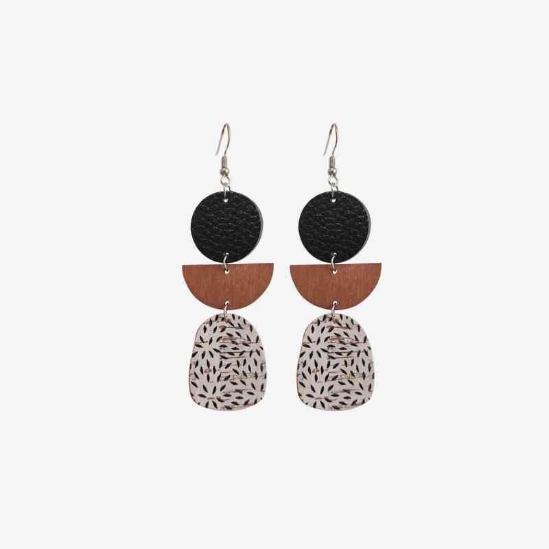 Leather & Wood Drop Earrings - Roaming Gypsy Boutique