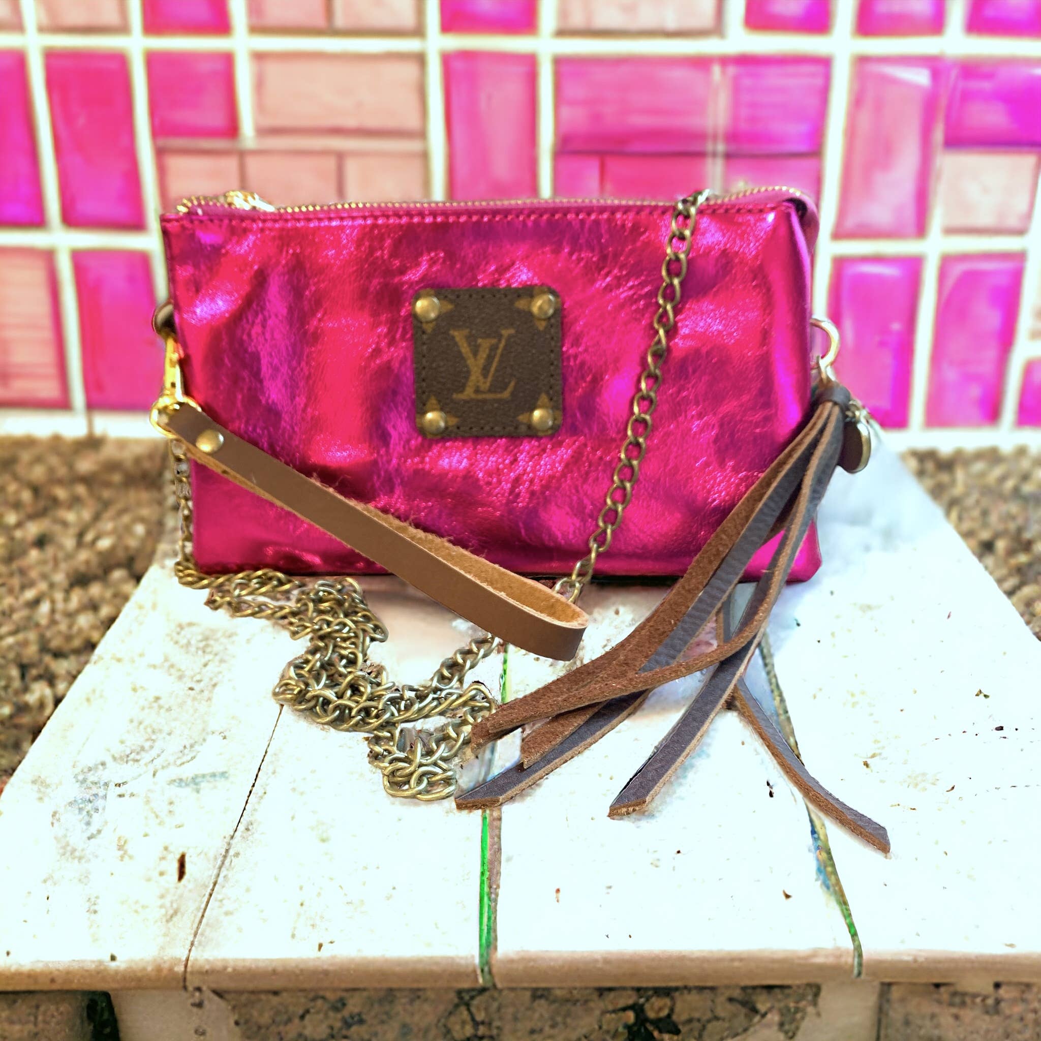 Metallic Fuchsia Upcycled Crossbody - Roaming Gypsy Boutique