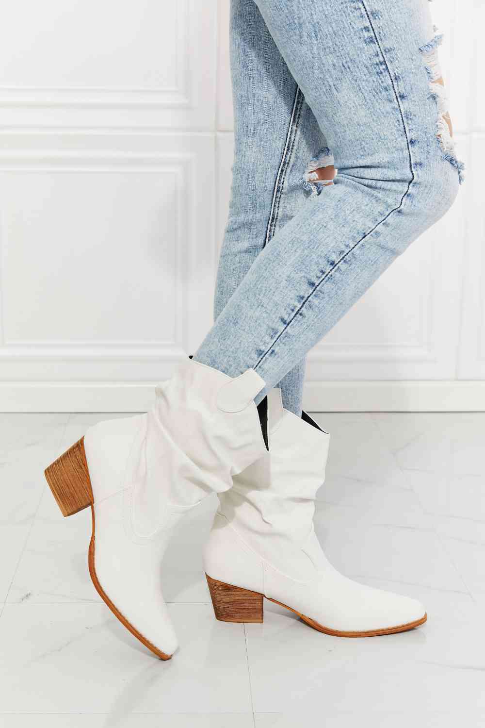 MMShoes Better in Texas Scrunch Cowboy Boots in White - Roaming Gypsy Boutique