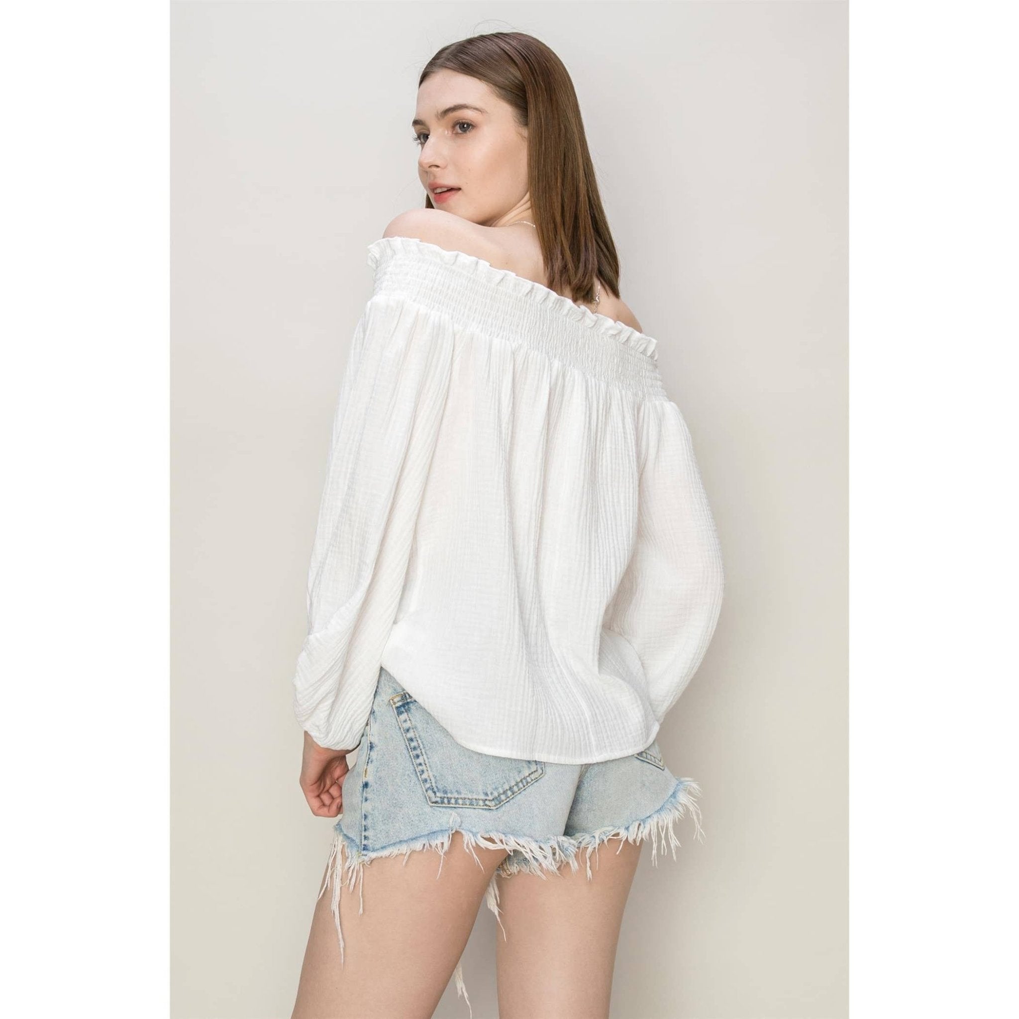 Mountain Bluff Shoulder Top - Roaming Gypsy Boutique