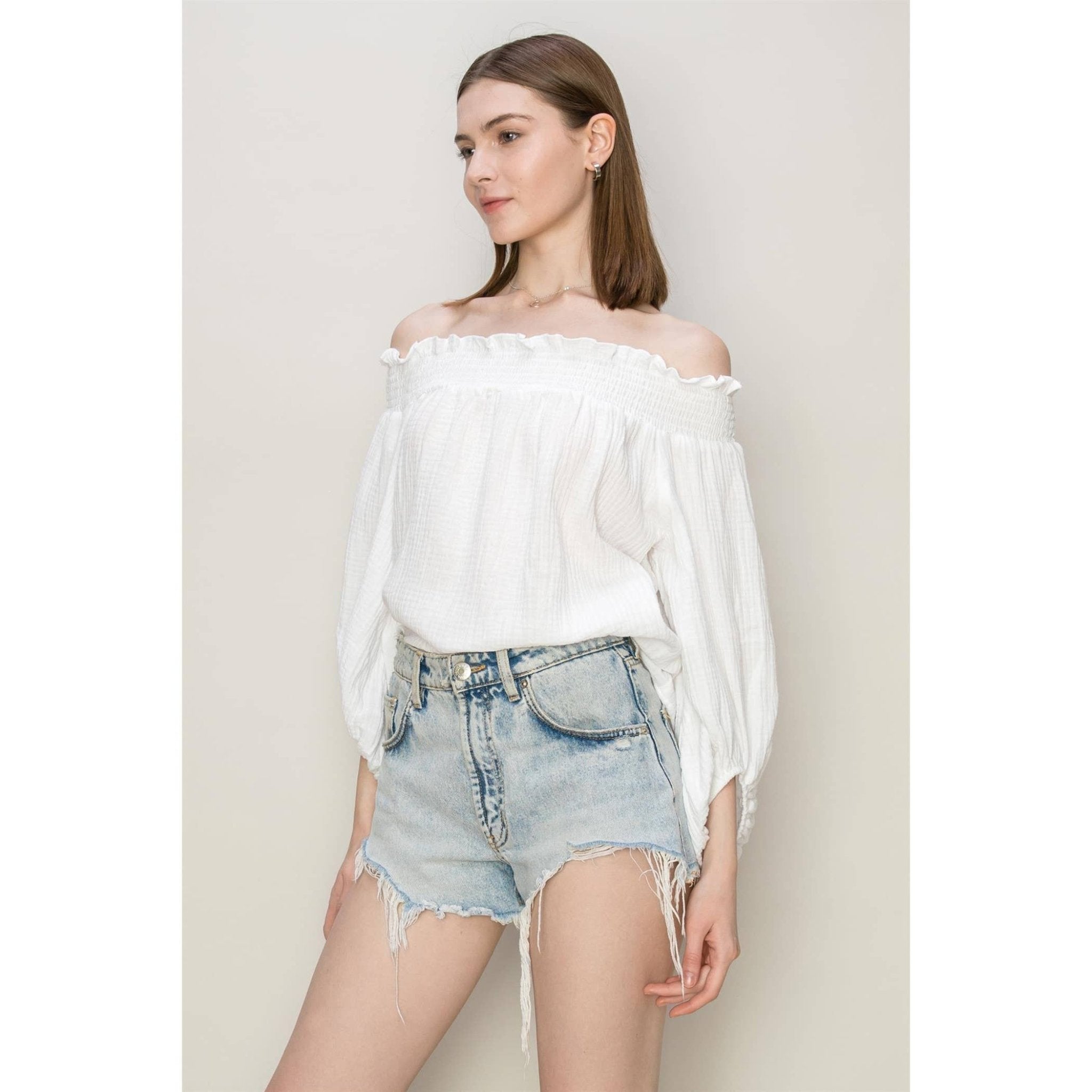 Mountain Bluff Shoulder Top - Roaming Gypsy Boutique