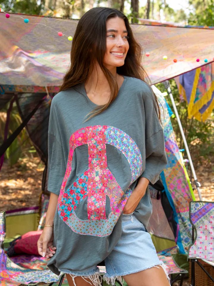 Natural Life Floral Peace Top - Roaming Gypsy Boutique