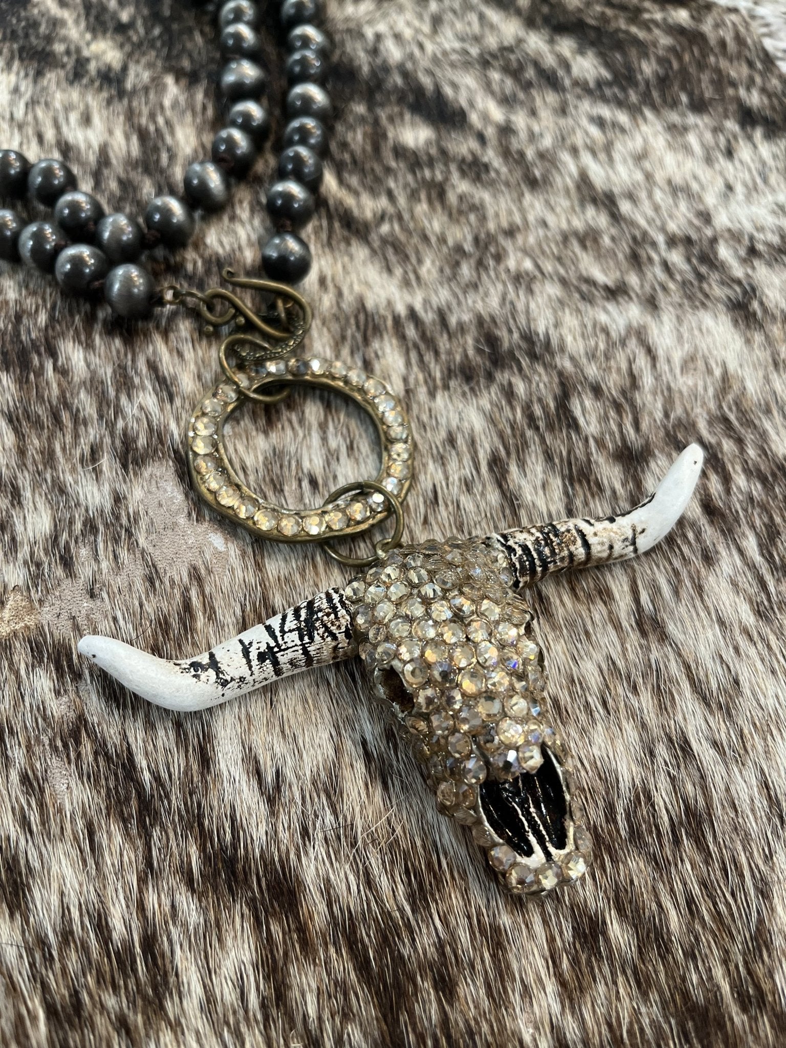 Navajo Crystal Cow Skull Necklace - Roaming Gypsy Boutique