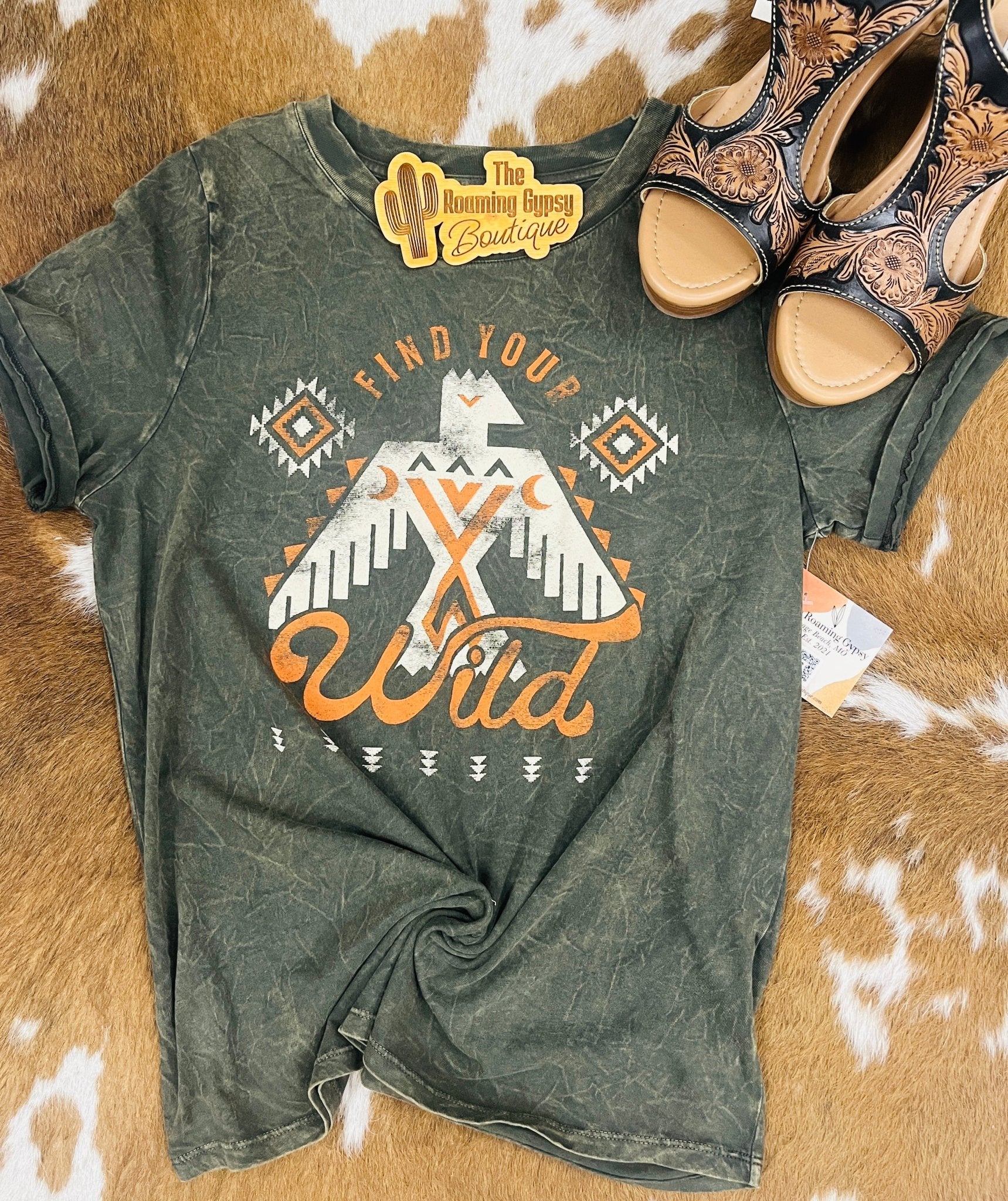 Olive Thunderbird Tee - Roaming Gypsy Boutique