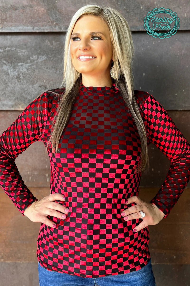 Pep Rally Velvet Mesh Red/Black - Roaming Gypsy Boutique