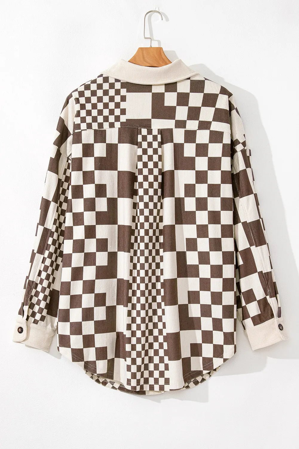 Plus Size Checkered Button Up Long Sleeve Jacket - Roaming Gypsy Boutique