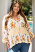 Plus Size Printed Tie Neck Long Sleeve Blouse - Roaming Gypsy Boutique