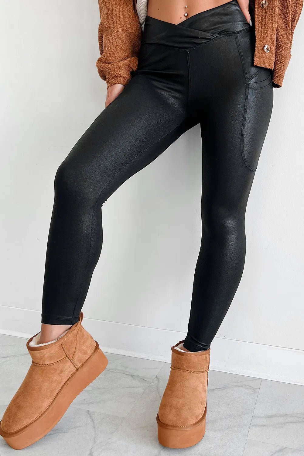 Pocketed V - Cut Waist Leggings - Roaming Gypsy Boutique