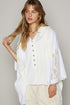 POL Crochet Patchwork Frayed Edge Half Button Knit Top - Roaming Gypsy Boutique