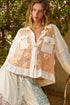 POL Eyelet Flower Pearl Detail Lace Patchwork Shirt - Roaming Gypsy Boutique