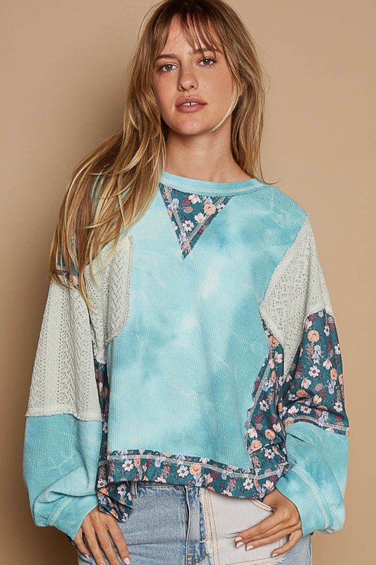 POL Floral Patchwork Round Neck Knit Top - Roaming Gypsy Boutique