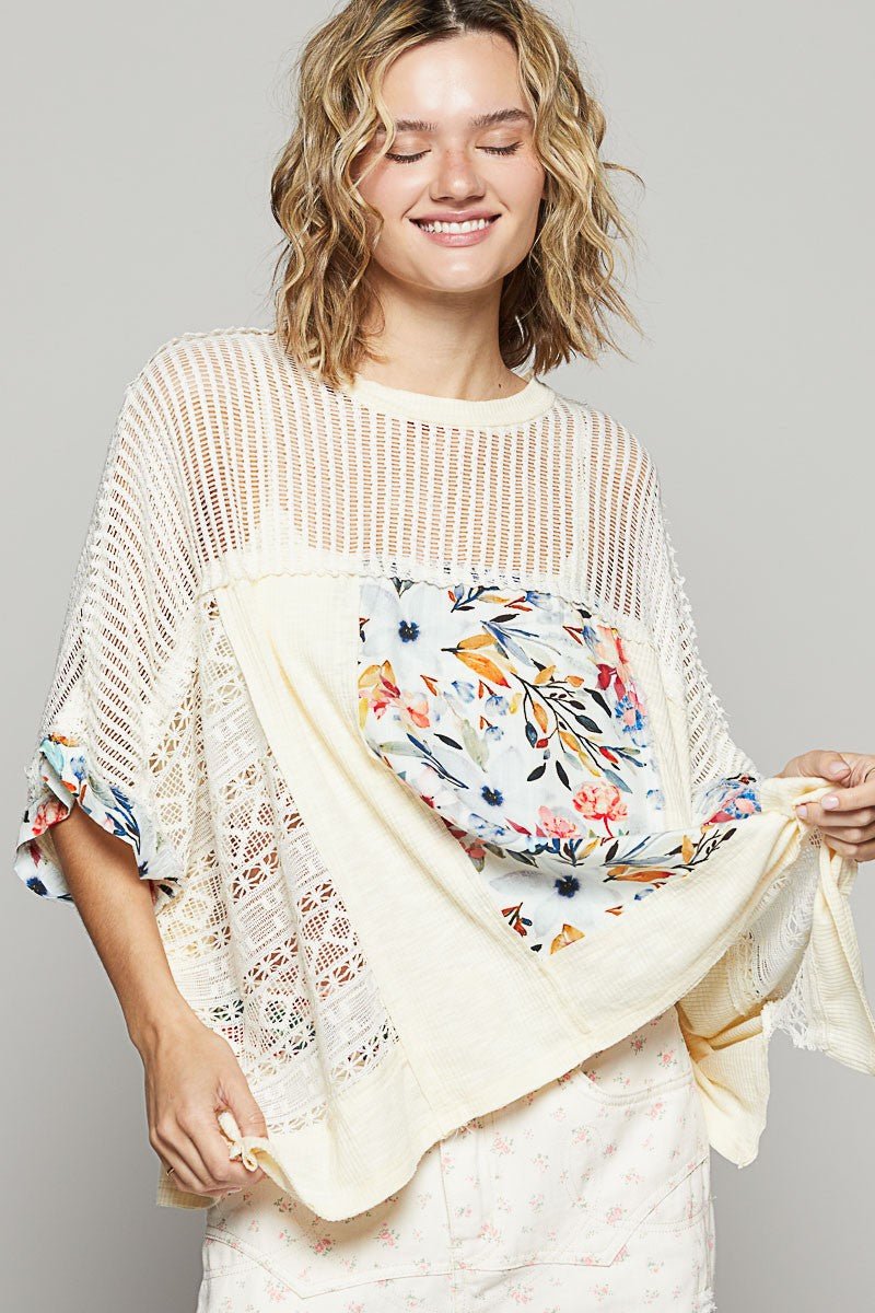 POL Hollow Out Floral Half Sleeve Knit Top - Roaming Gypsy Boutique