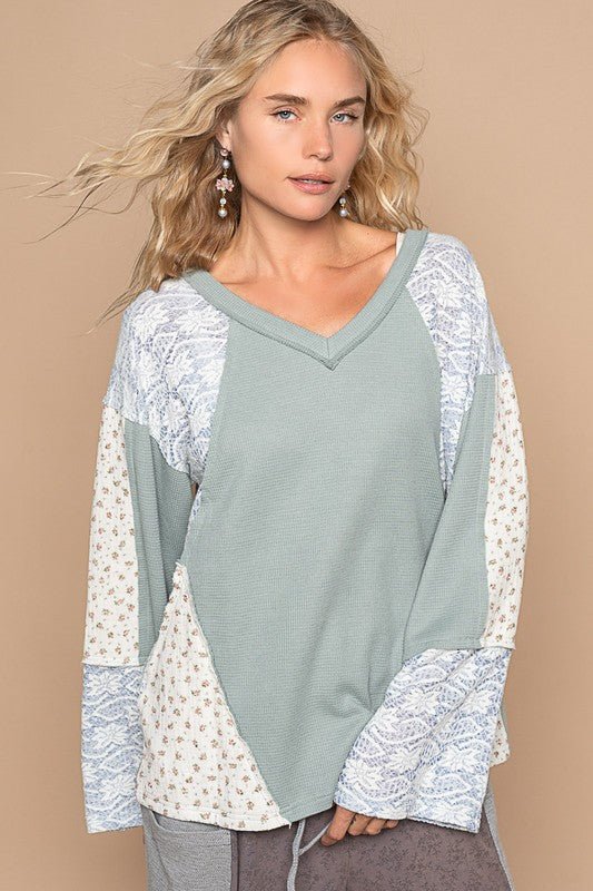 POL Lace Floral Round Neck Knit Top - Roaming Gypsy Boutique