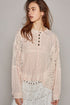 POL Round Neck Long Sleeve Raw Edge Lace Top - Roaming Gypsy Boutique