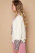 POL V - Neck Long Sleeve Floral Number Patch T-Shirt - Roaming Gypsy Boutique