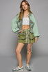 POL Waffle Knit Raw Hem Contrast Button Up Jacket - Roaming Gypsy Boutique