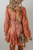 Printed Surplice Long Sleeve Mini Dress - Roaming Gypsy Boutique