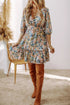 Printed V - Neck Half Sleeve Dress - Roaming Gypsy Boutique