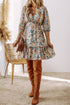 Printed V - Neck Half Sleeve Dress - Roaming Gypsy Boutique