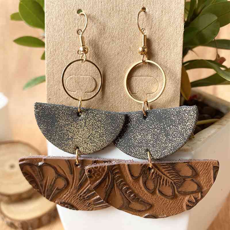 PU Semicircle Drop Earrings - Roaming Gypsy Boutique