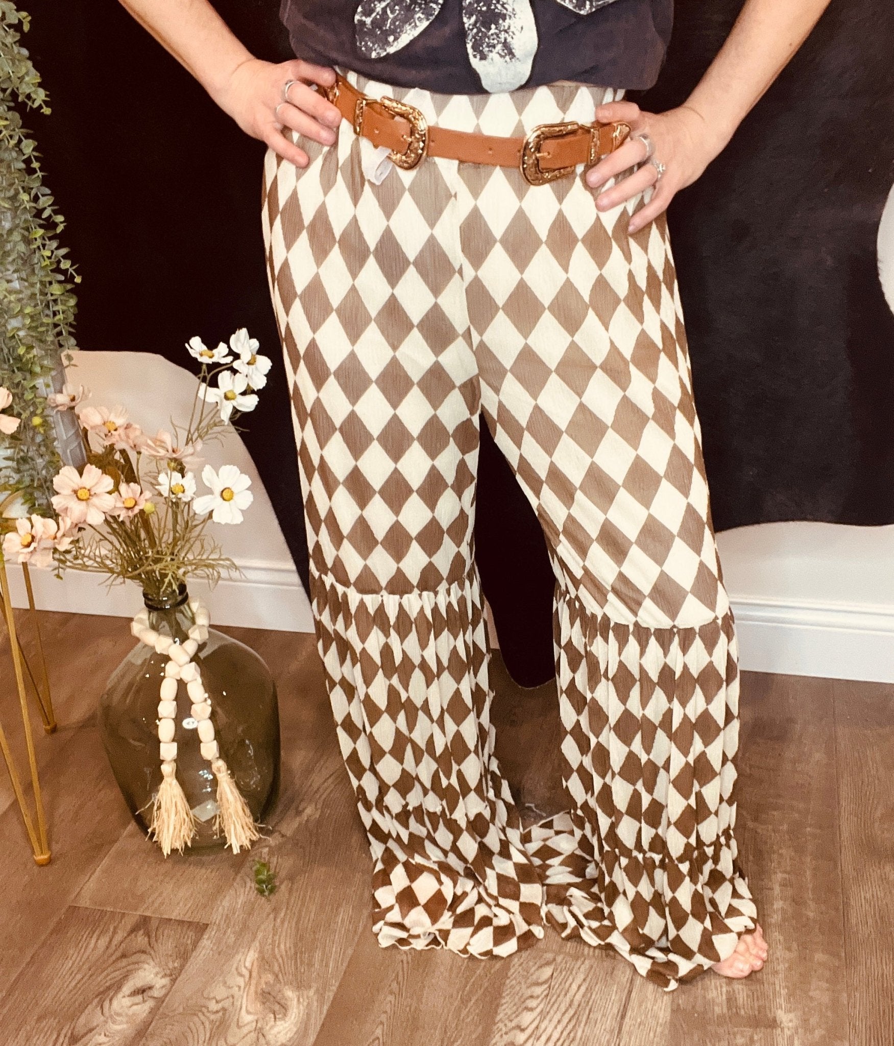 Ranch Racin Checkered Pant - Roaming Gypsy Boutique