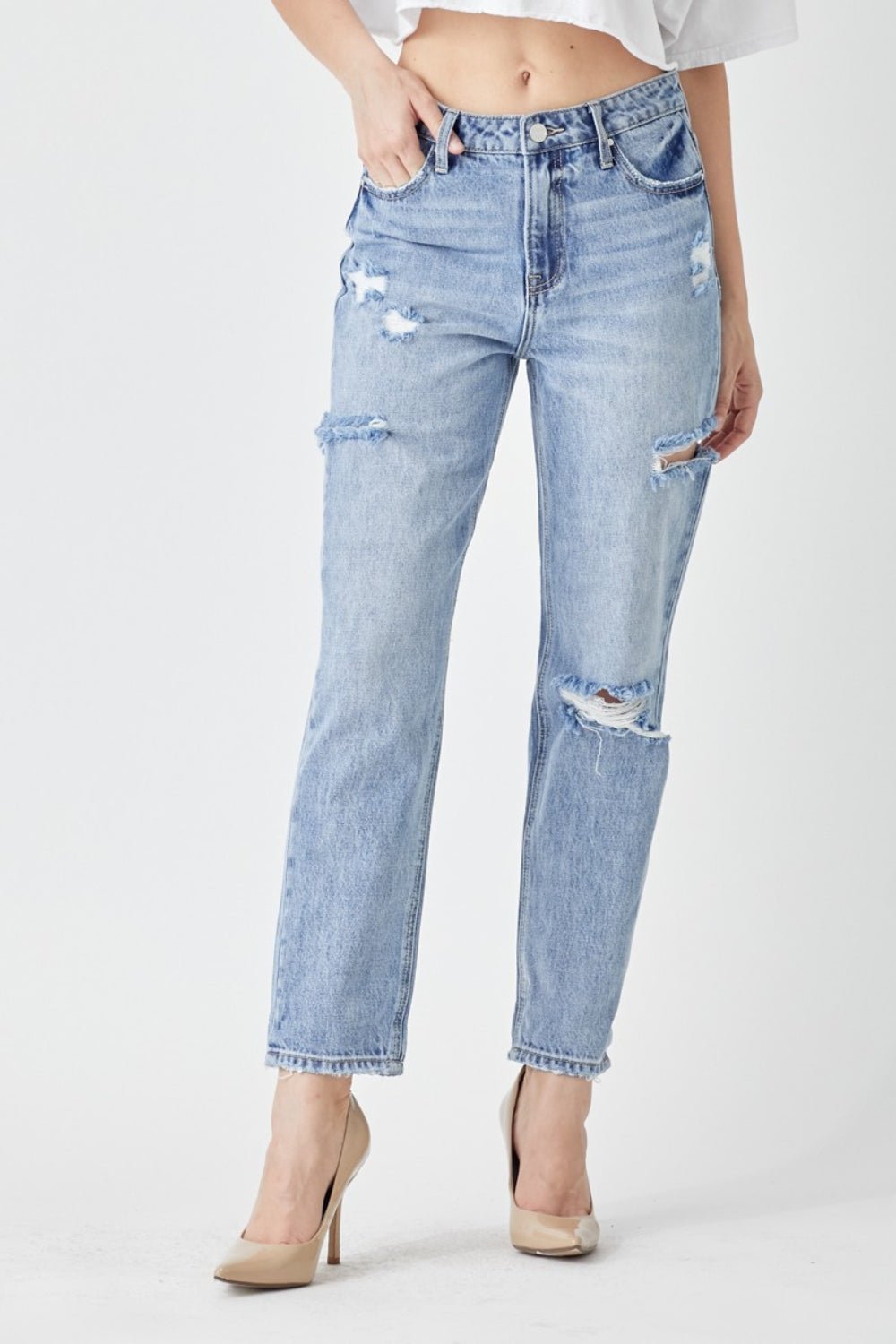 RISEN Distressed Slim Cropped Jeans - Roaming Gypsy Boutique