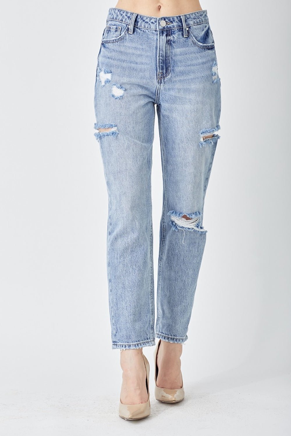 RISEN Distressed Slim Cropped Jeans - Roaming Gypsy Boutique