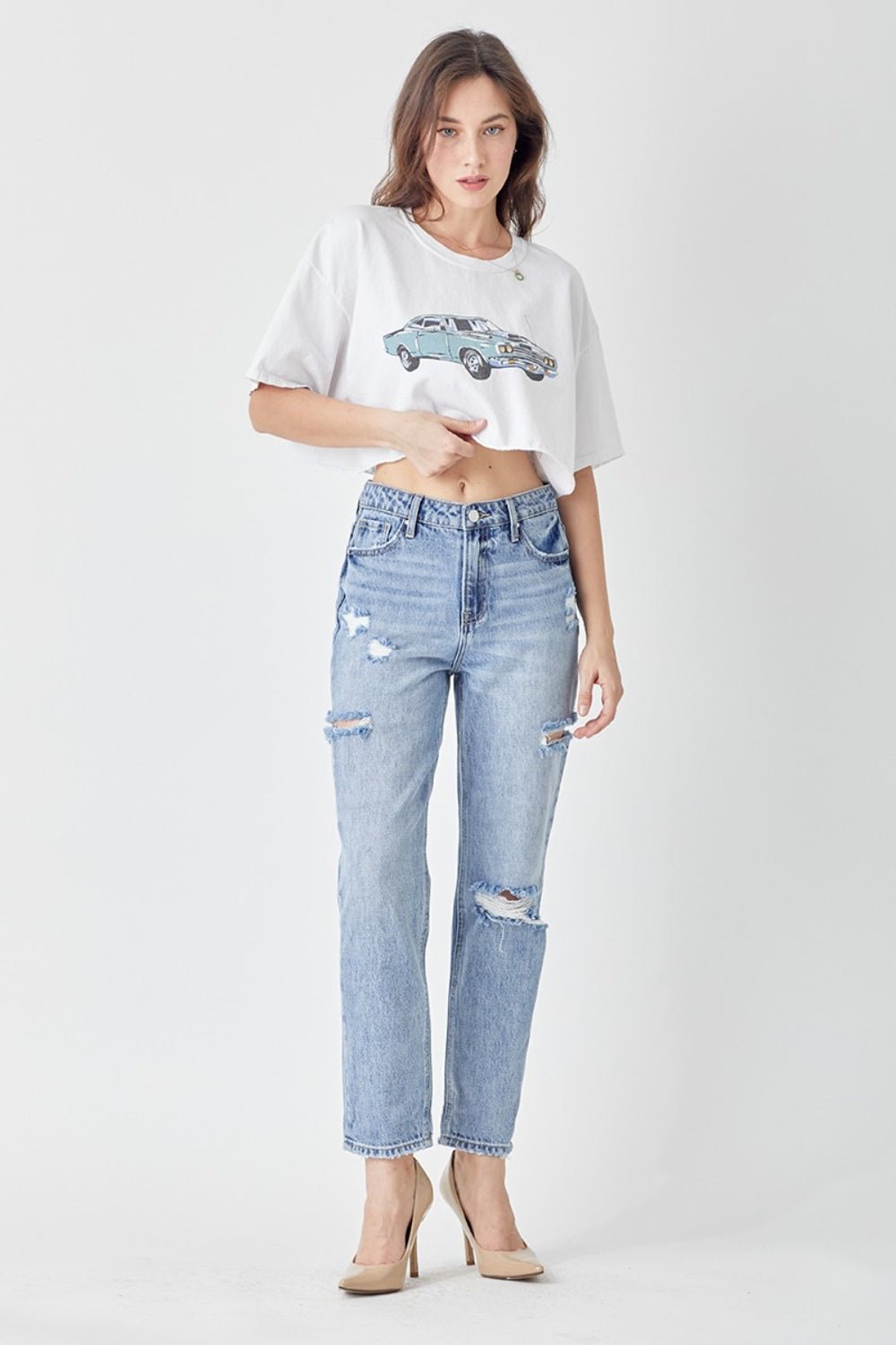 RISEN Distressed Slim Cropped Jeans - Roaming Gypsy Boutique