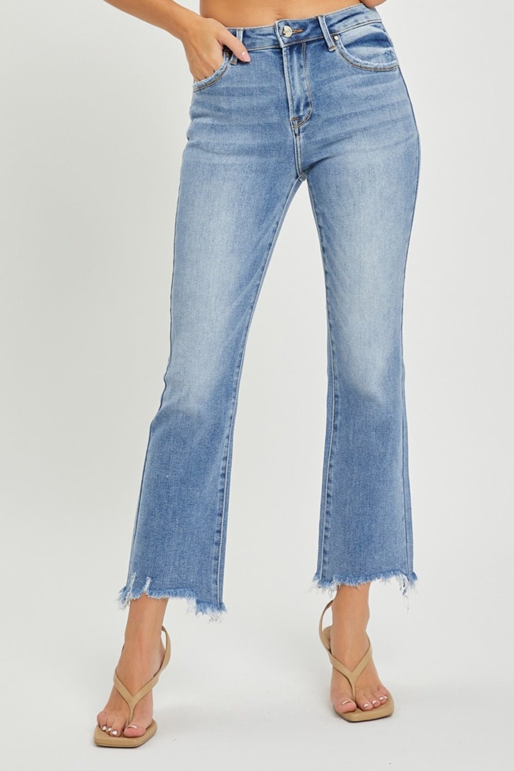 RISEN Full Size Frayed Hem Cropped Straight Jeans - Roaming Gypsy Boutique