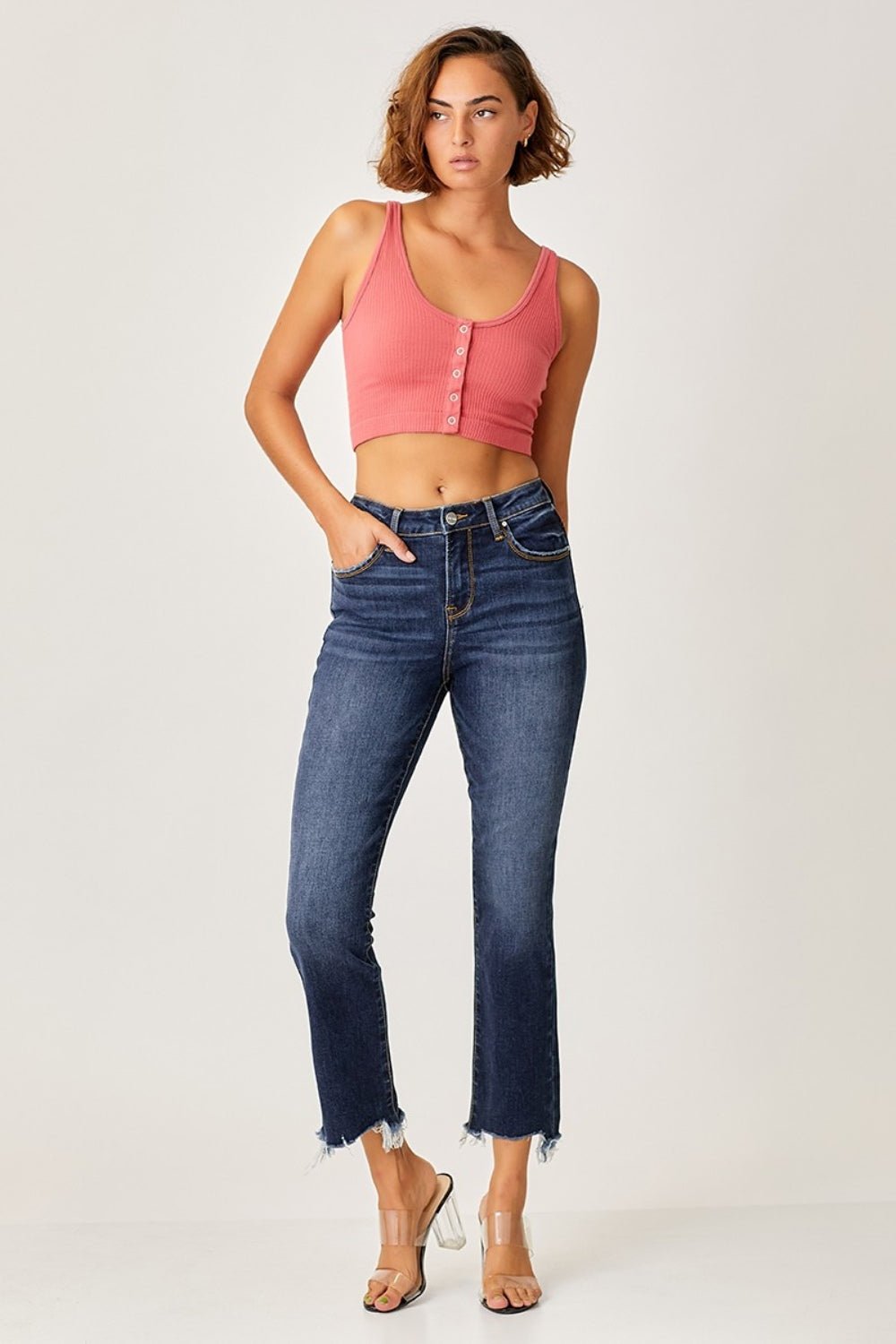 Risen Full Size Frayed Hem Cropped Straight Jeans - Roaming Gypsy Boutique