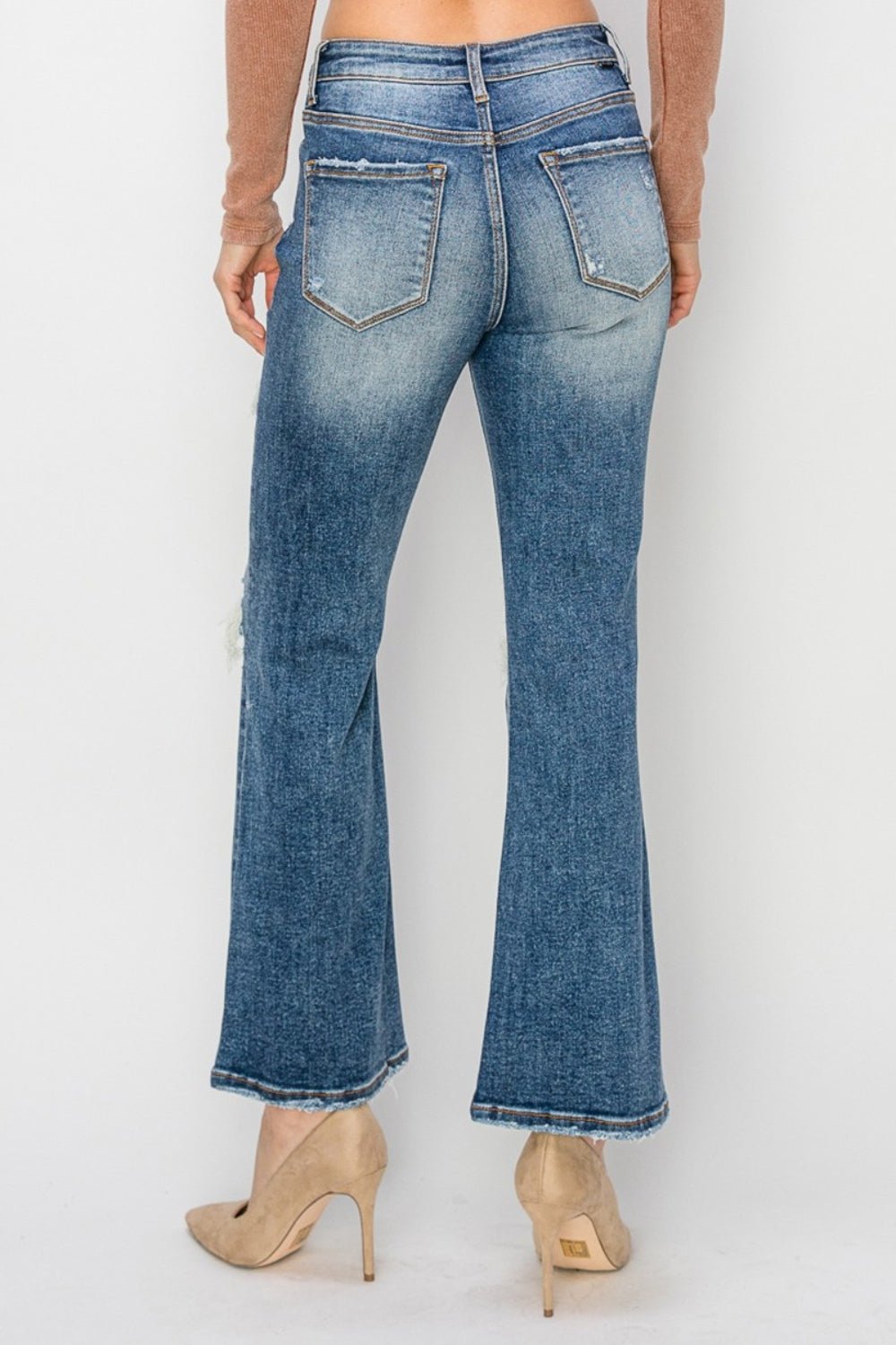 Risen Full Size High Rise Distressed Ankle Flare Jeans - Roaming Gypsy Boutique