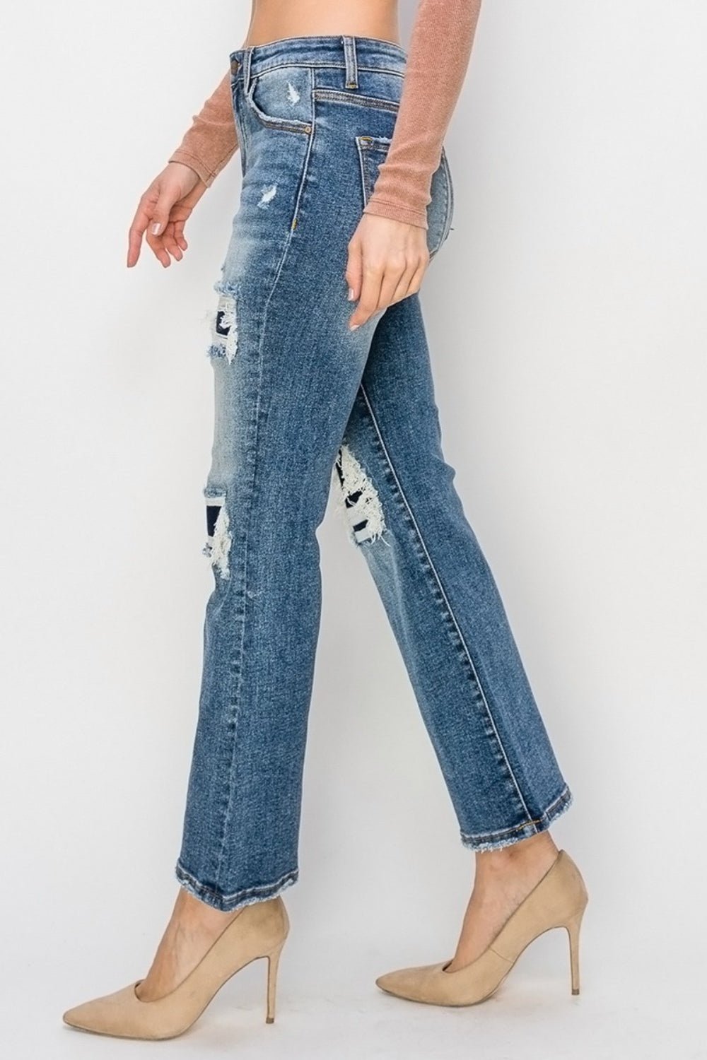 Risen Full Size High Rise Distressed Ankle Flare Jeans - Roaming Gypsy Boutique