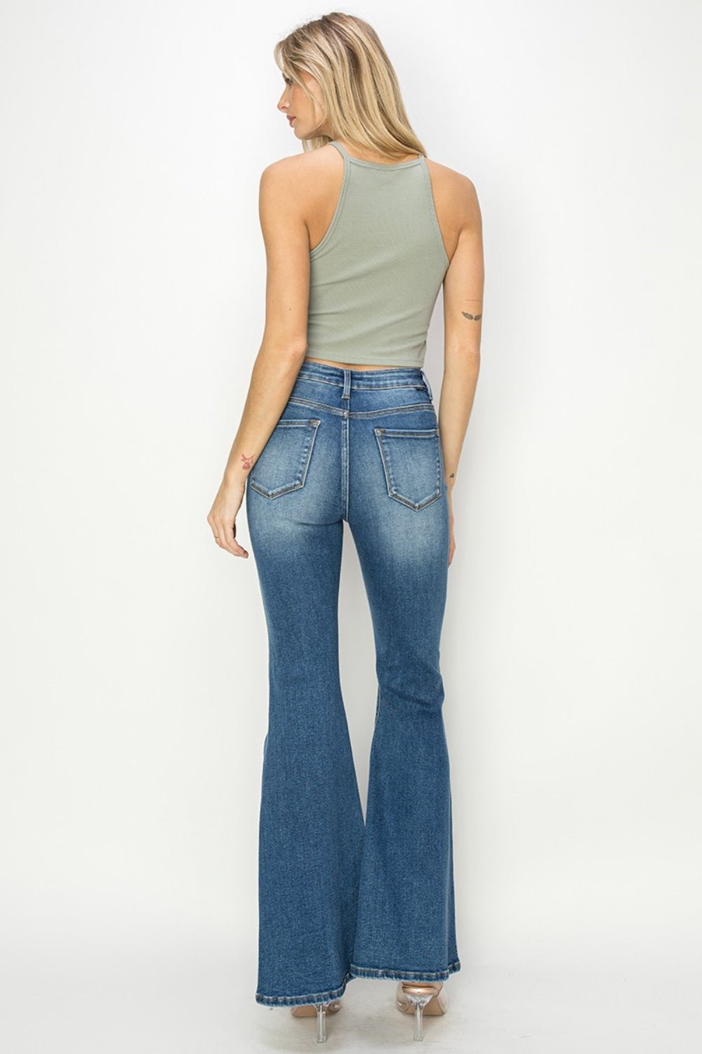 RISEN Full Size High Rise Front Seam Detailed Flare Jeans - Roaming Gypsy Boutique