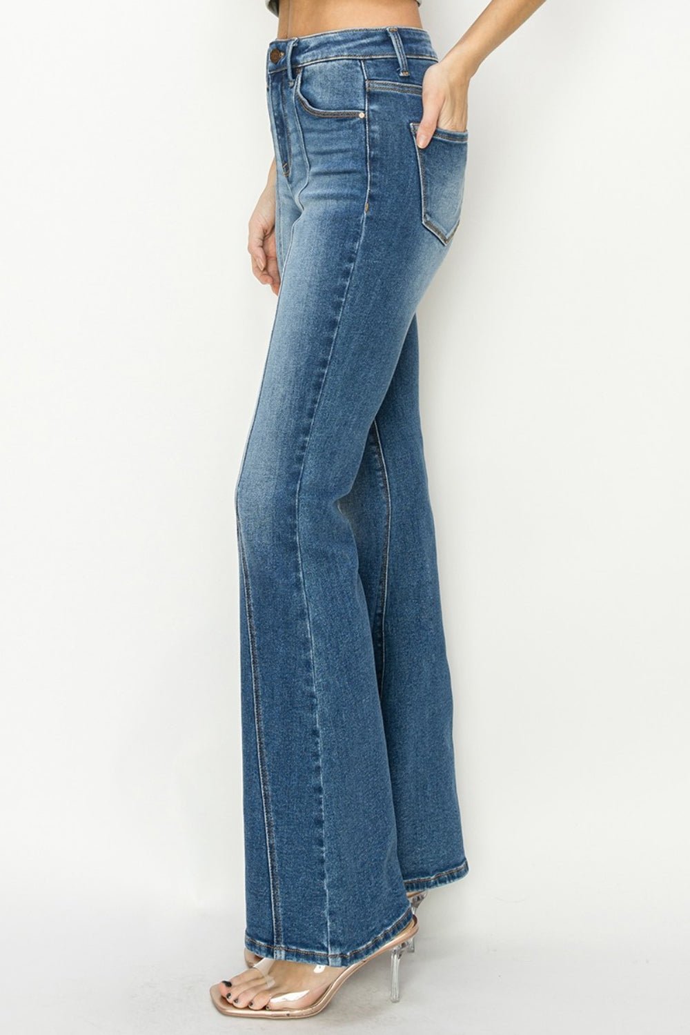 RISEN Full Size High Rise Front Seam Detailed Flare Jeans - Roaming Gypsy Boutique