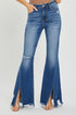 RISEN Full Size High Rise Front Slit Frayed Hem Flare Jeans - Roaming Gypsy Boutique