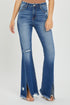 RISEN Full Size High Rise Front Slit Frayed Hem Flare Jeans - Roaming Gypsy Boutique