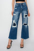 Risen Full Size High Rise Patch Detailed Wide Leg Crop Jeans - Roaming Gypsy Boutique