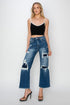 Risen Full Size High Rise Patch Detailed Wide Leg Crop Jeans - Roaming Gypsy Boutique