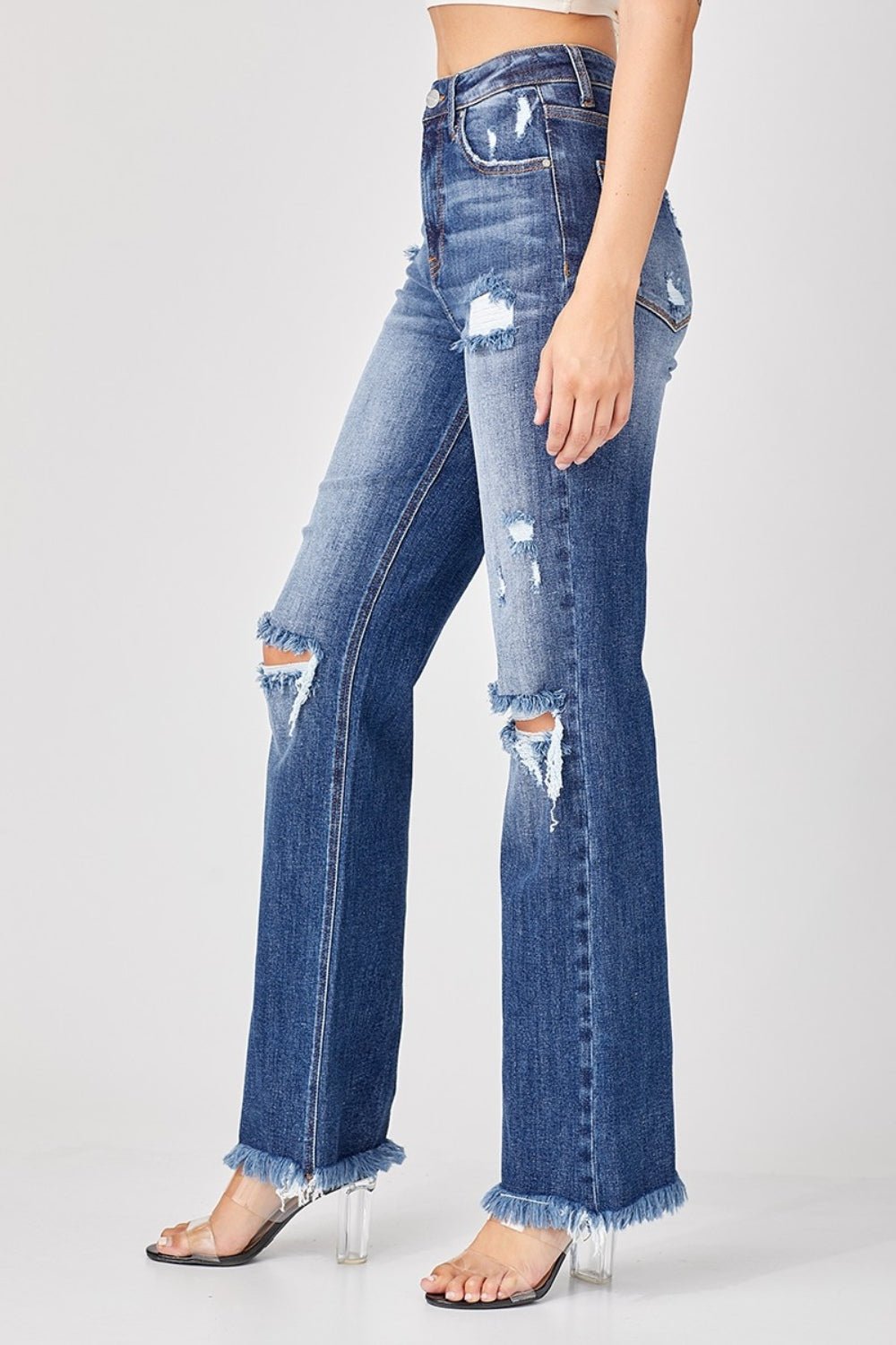 Risen Full Size Raw Hem Distressed Straight Jeans - Roaming Gypsy Boutique