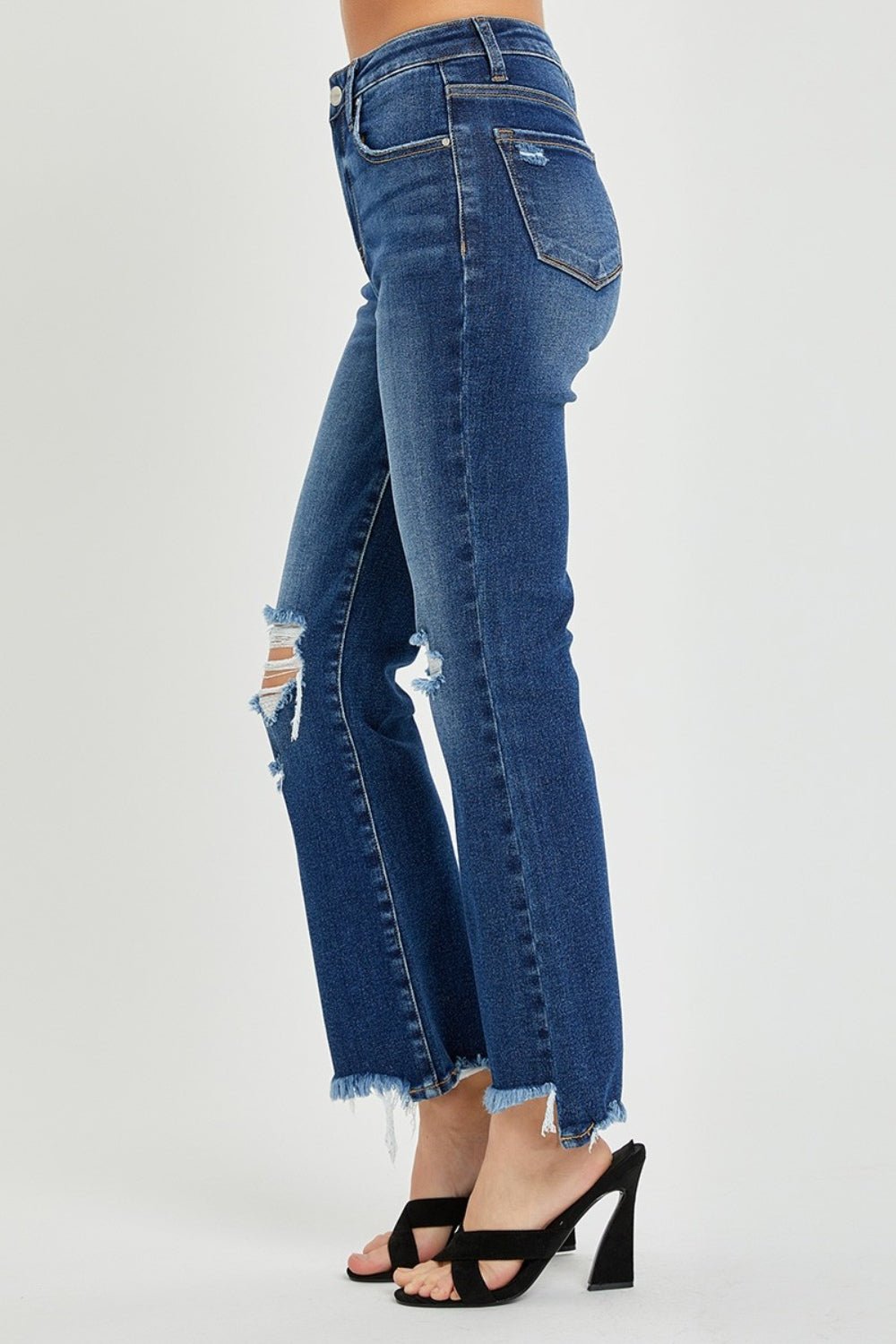 RISEN High Rise Distressed Crop Flare Jeans - Roaming Gypsy Boutique