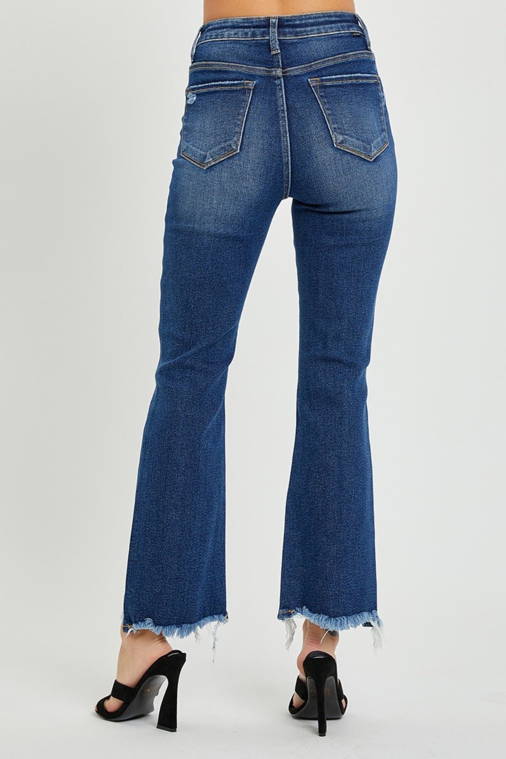 RISEN High Rise Distressed Crop Flare Jeans - Roaming Gypsy Boutique