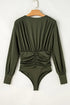 Ruched Surplice Long Sleeve Bodysuit - Roaming Gypsy Boutique