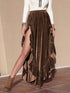 Ruffle Trim Wide Leg Slit Pants - Roaming Gypsy Boutique