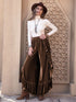 Ruffle Trim Wide Leg Slit Pants - Roaming Gypsy Boutique