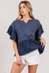 SAGE + FIG Ruffle Sleeve Washed Short Sleeve Blouse - Roaming Gypsy Boutique