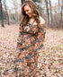 Smocked Floral Square Neck Long Sleeve Dress - Roaming Gypsy Boutique