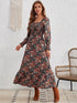 Smocked Floral Square Neck Long Sleeve Dress - Roaming Gypsy Boutique