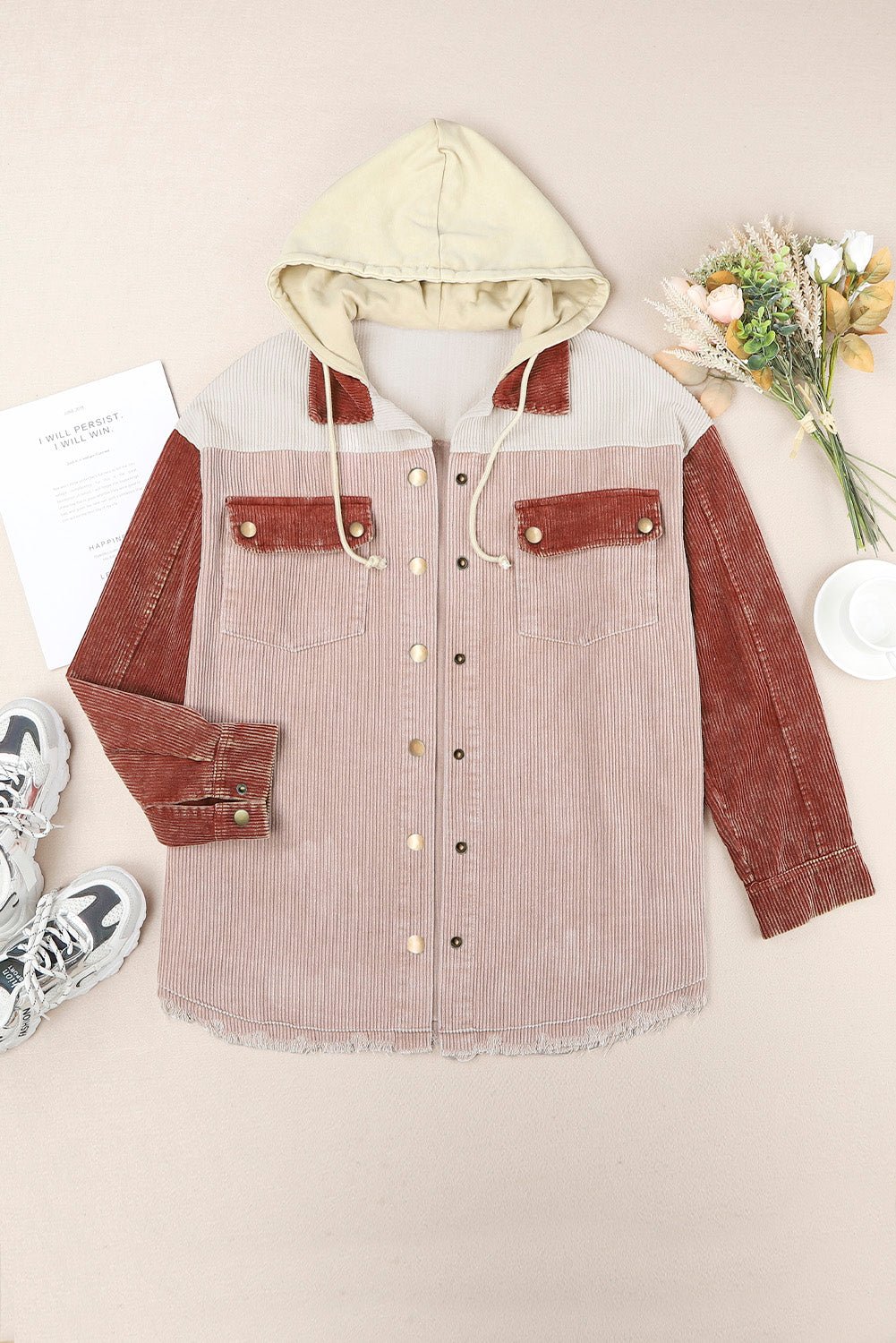 Snap Front Hooded Corduroy Shacket - Roaming Gypsy Boutique